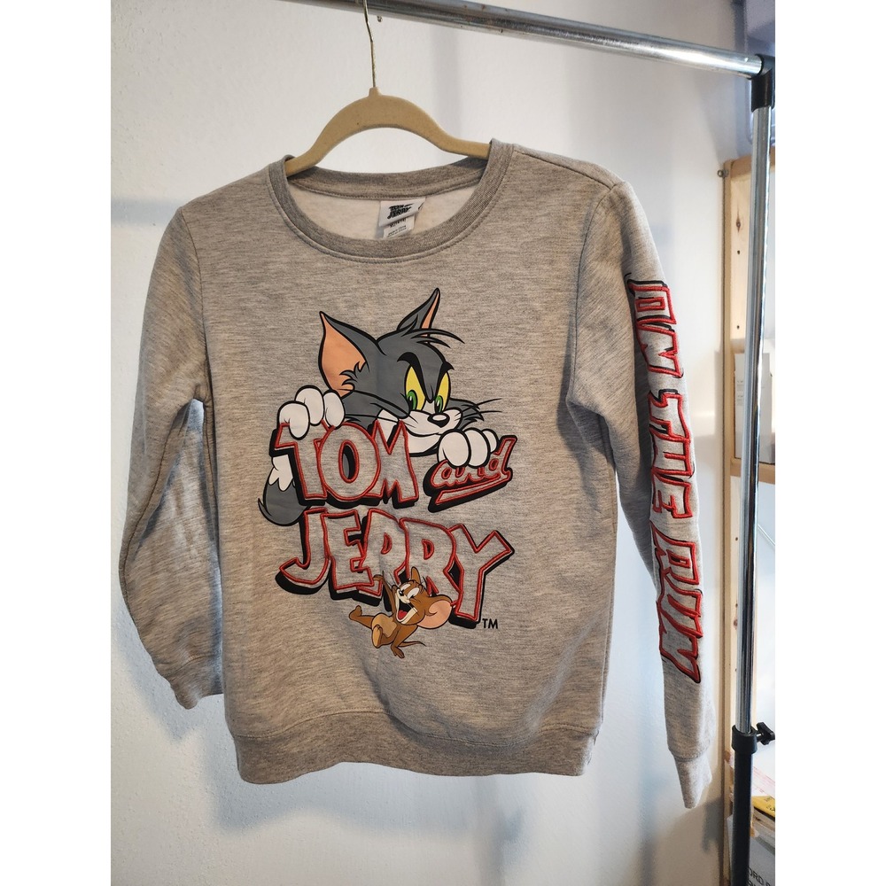 Tom and Jerry XL (14/16) Kids Gray Sweatshirt On The Run Cartoon Character